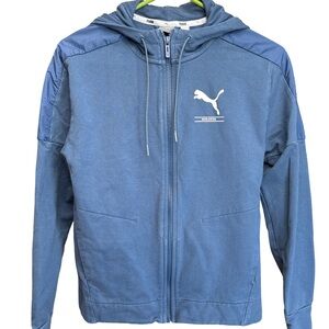 Puma Hooded Zipper Sweatshirt in Blue Small